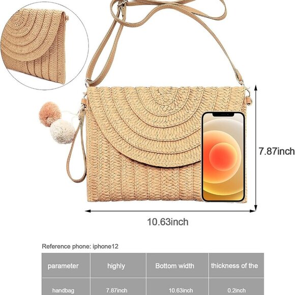 Straw Clutch Bag Women Woven Purse Shoulder Casual Beach Handbag Wallet - Picture 4 of 7